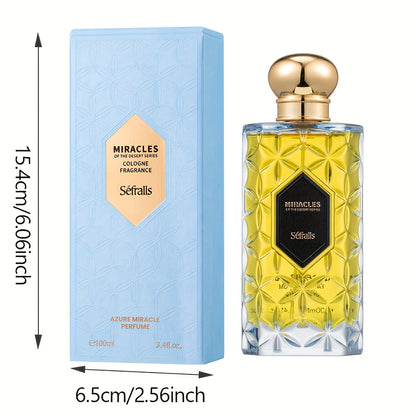 1 x Séfralls AZURE MIRACLE Eau de Toilette for Men and Women - 100ml/3.4fl.oz, Aromatic Citrus Scent, Long-Lasting Fresh Fragrance, Luxury Perfume with 5-15% Concentration, Alcohol-Based, Formaldehyde-Free