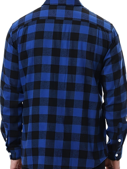 3pcs Men'S Plaid Long Sleeve Casual Shirts with Lapel Collar, Pocket Details, Polyester Material, Non-Stretch Fabric, Spring/Fall Season, Regular Fit, Sports Style