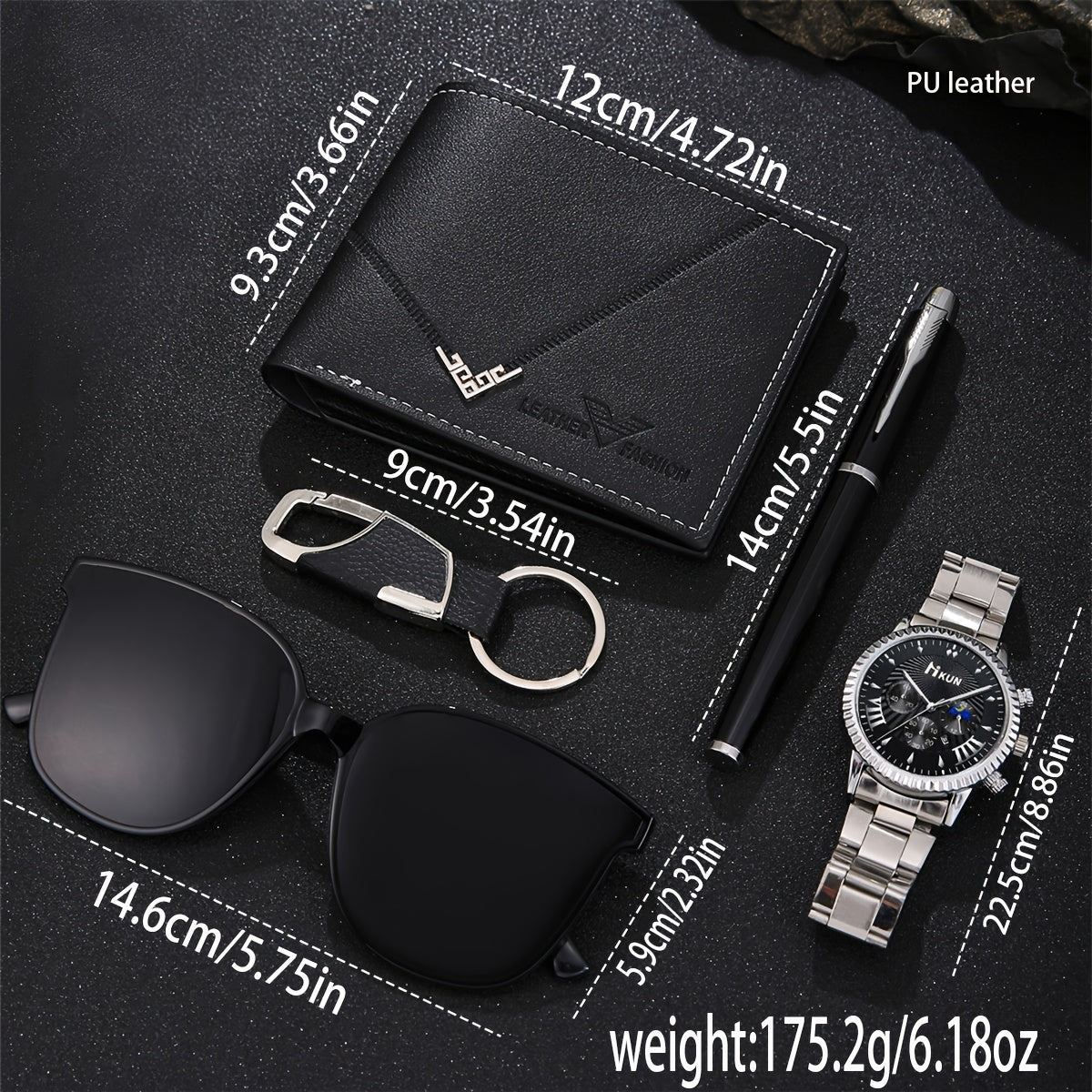 5pcs Men's Fashion Wallet Set - Sleek Black Faux Leather, Business Style with Fashion Glasses & Keychain, Perfect Gift for Him