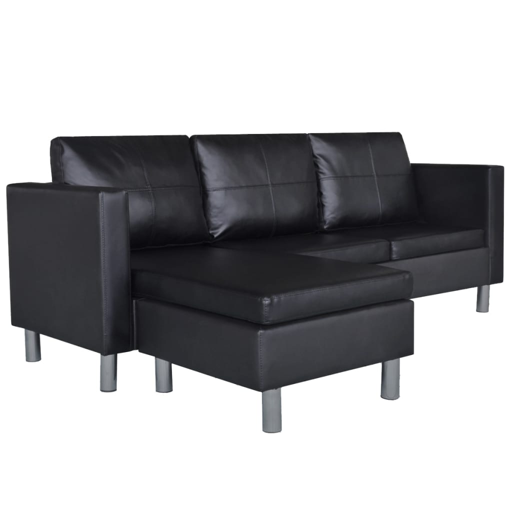 vidaXL 3-seater sectional sofa in black synthetic leather