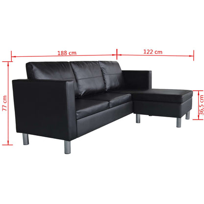 vidaXL 3-seater sectional sofa in black synthetic leather