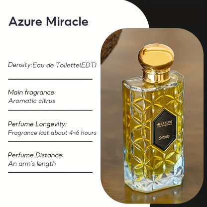 1 x Séfralls AZURE MIRACLE Eau de Toilette for Men and Women - 100ml/3.4fl.oz, Aromatic Citrus Scent, Long-Lasting Fresh Fragrance, Luxury Perfume with 5-15% Concentration, Alcohol-Based, Formaldehyde-Free