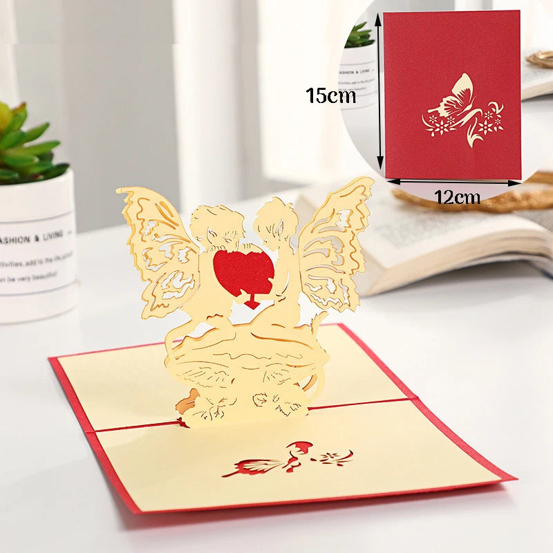 3D Pop Up Card Lovers Wedding Invitation Greeting Cards Laser Cut Valentine's Day Anniversary Couples Wife Husband Gift Postcard