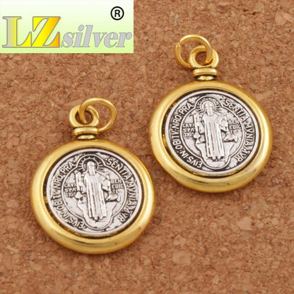 6PCS 2-Tone Saint St Benedict Medal Cross Spacer Charm Beads 24.7x18.9mm Pendants Handmade Jewelry DIY T1693