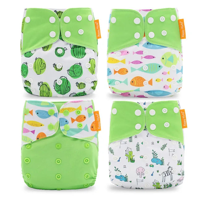 Happyflute 2023 New Fashion Style Baby Nappy 4Pcs/Set Diaper Cover Waterproof&Reusable Cloth Diaper