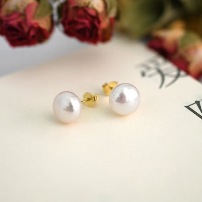 ASHIQI Real Natural Freshwater Pearl Stud Earrings 925 Sterling Silver With Gold Jewelry For Women Gifts