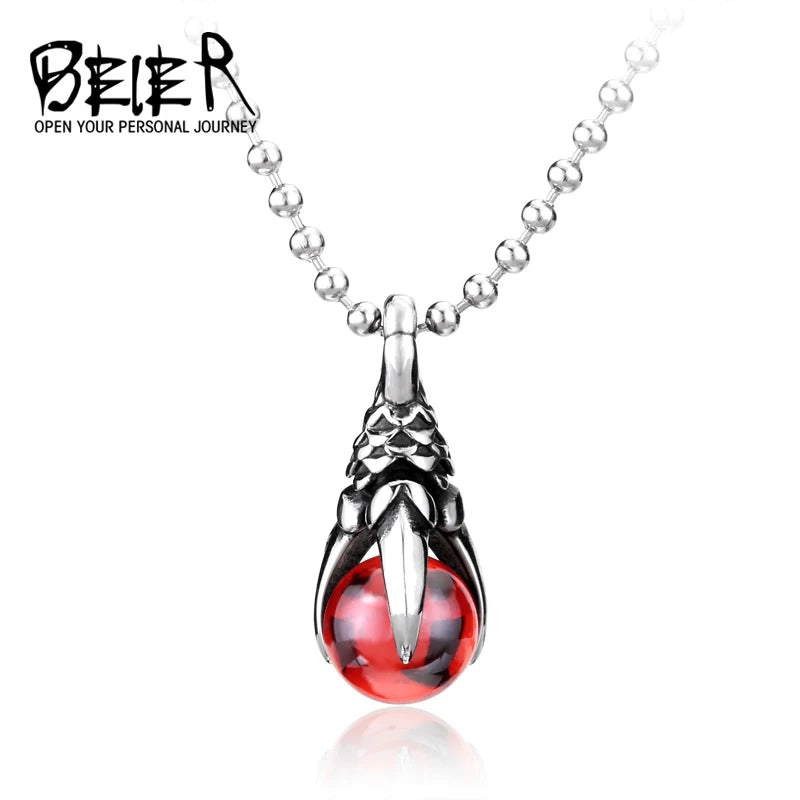 BEIER 2018 New Stainless Steel Fashion Claw Necklace Pendant With Red/Black/blue Stone fashion jewelry for man BP8-122