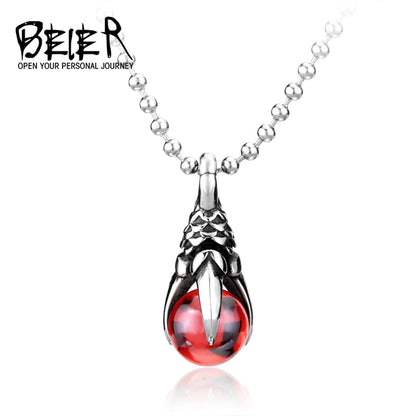 BEIER 2018 New Stainless Steel Fashion Claw Necklace Pendant With Red/Black/blue Stone fashion jewelry for man BP8-122