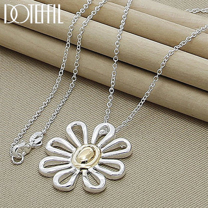 DOTEFFIL 925 Sterling Silver 18 Inch Chain Flower Pendant Necklace For Women Wedding Engagement Fashion Charm Jewelry