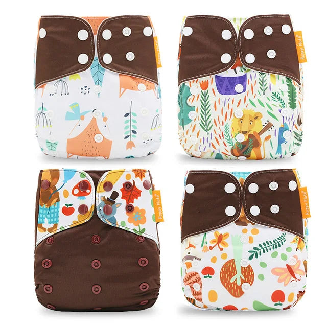 Happyflute 2023 New Fashion Style Baby Nappy 4Pcs/Set Diaper Cover Waterproof&Reusable Cloth Diaper