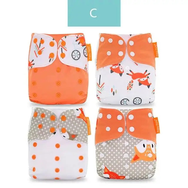 Happyflute 2023 New Fashion Style Baby Nappy 4Pcs/Set Diaper Cover Waterproof&Reusable Cloth Diaper