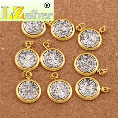 6PCS 2-Tone Saint St Benedict Medal Cross Spacer Charm Beads 24.7x18.9mm Pendants Handmade Jewelry DIY T1693