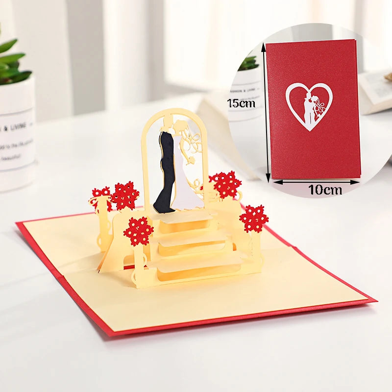 3D Pop Up Card Lovers Wedding Invitation Greeting Cards Laser Cut Valentine's Day Anniversary Couples Wife Husband Gift Postcard