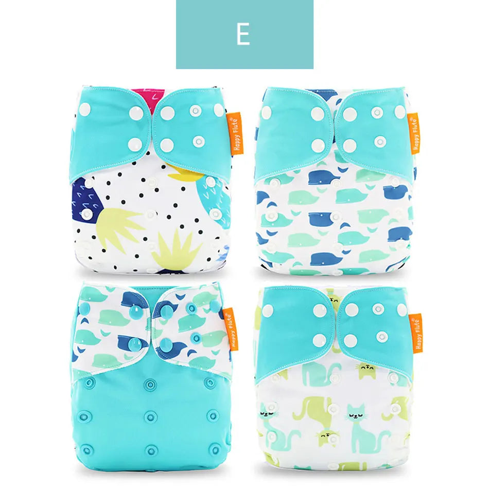 Happyflute 2023 New Fashion Style Baby Nappy 4Pcs/Set Diaper Cover Waterproof&Reusable Cloth Diaper