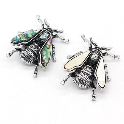 Natural Shell Bumblebee Brooch Trendy Alloy Bee Insects Pin Pendant for Women Brooches Jewelry Making DIY Necklace Gift 35x45mm