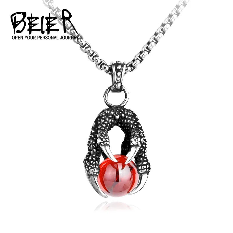 BEIER 2018 New Stainless Steel Fashion Claw Necklace Pendant With Red/Black/blue Stone fashion jewelry for man BP8-122