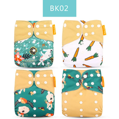 Happyflute 2023 New Fashion Style Baby Nappy 4Pcs/Set Diaper Cover Waterproof&Reusable Cloth Diaper