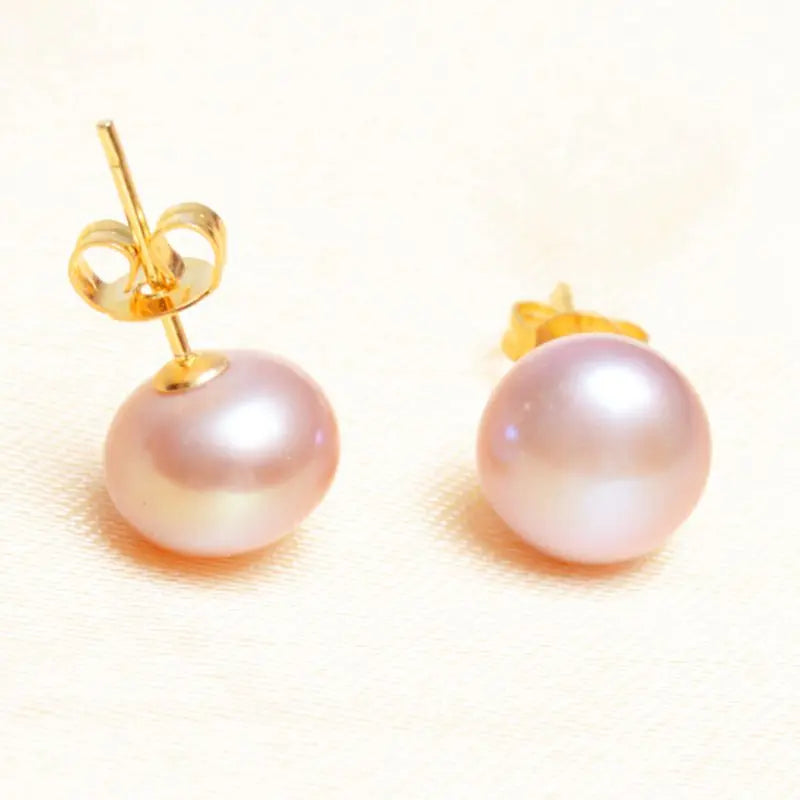 ASHIQI Real Natural Freshwater Pearl Stud Earrings 925 Sterling Silver With Gold Jewelry For Women Gifts