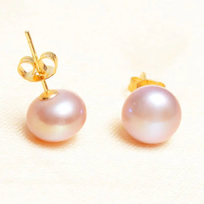 ASHIQI Real Natural Freshwater Pearl Stud Earrings 925 Sterling Silver With Gold Jewelry For Women Gifts