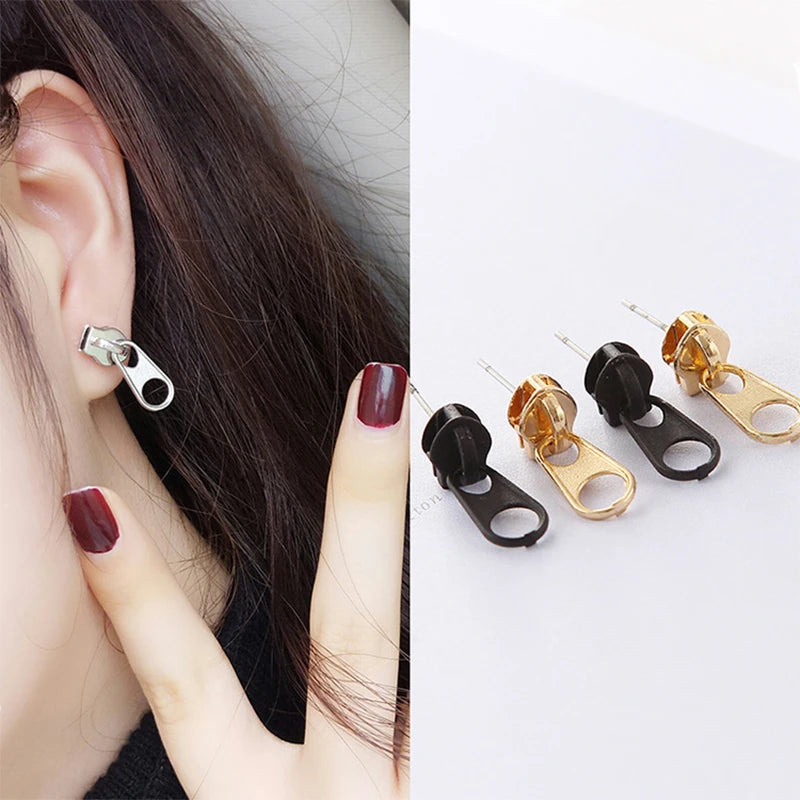 Fashion Jewelry Personality Vintage Punk Metal Alloy Zipper Shape Studs Earring For Girl Women