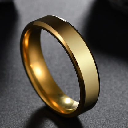 Letdiffery 6mm Zircon Couple Rings for Lovers Gold Color Stainless Steel Simple Women Men Wedding rings