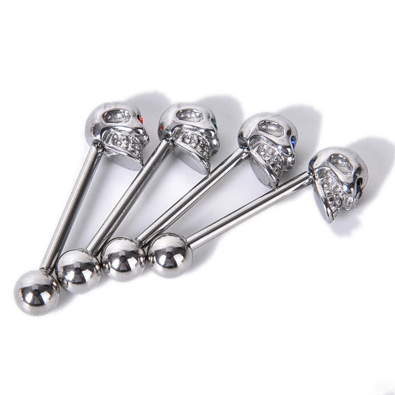 1pc CZ Gem Punk Skull Tongue Ring Barbell Piercing Body Jewelry 316L Stainless Steel Jewelries