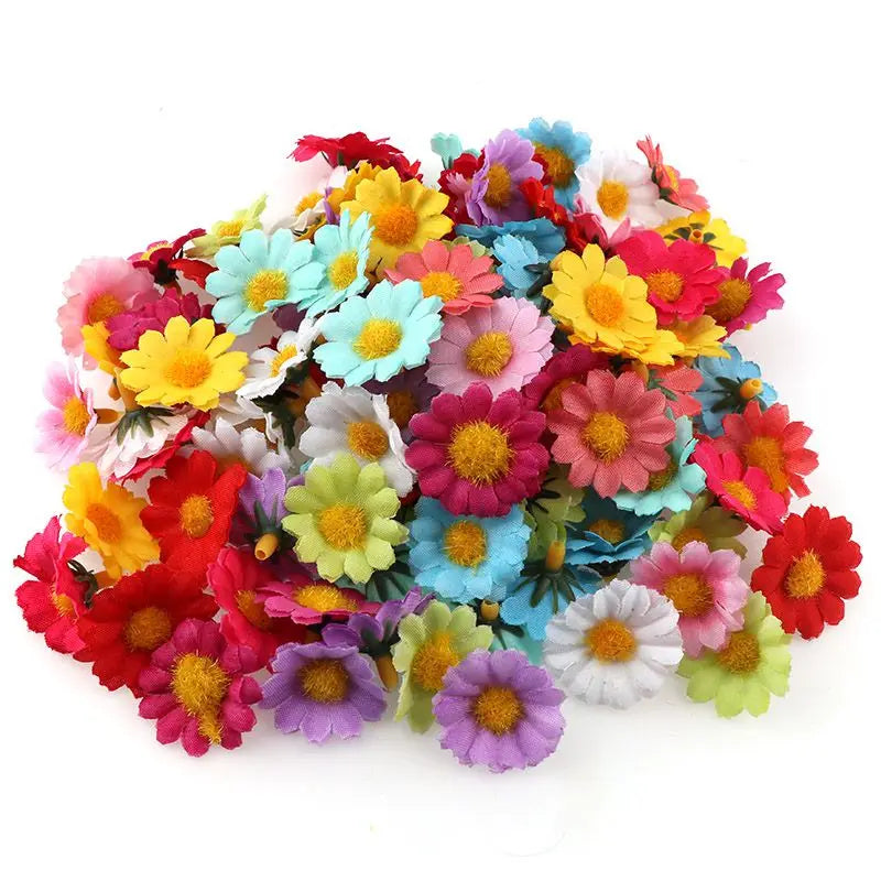 100PC/lot  2.5cm Mini Daisy Decorative Flower Artificial Silk Flowers Party Wedding Decoration Home Decor(without stem) Cheaper