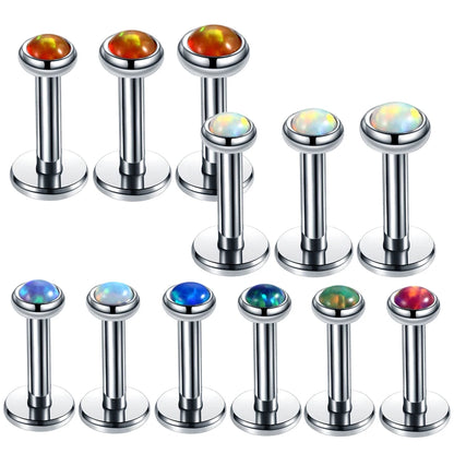 3pcs/lot Steel Internally Thread Opal Stone Ear Helix Tragus Barbell Piercing Opal Labret Stud Lip Rings Sexy Girls Jewelry 16g