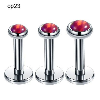 3pcs/lot Steel Internally Thread Opal Stone Ear Helix Tragus Barbell Piercing Opal Labret Stud Lip Rings Sexy Girls Jewelry 16g