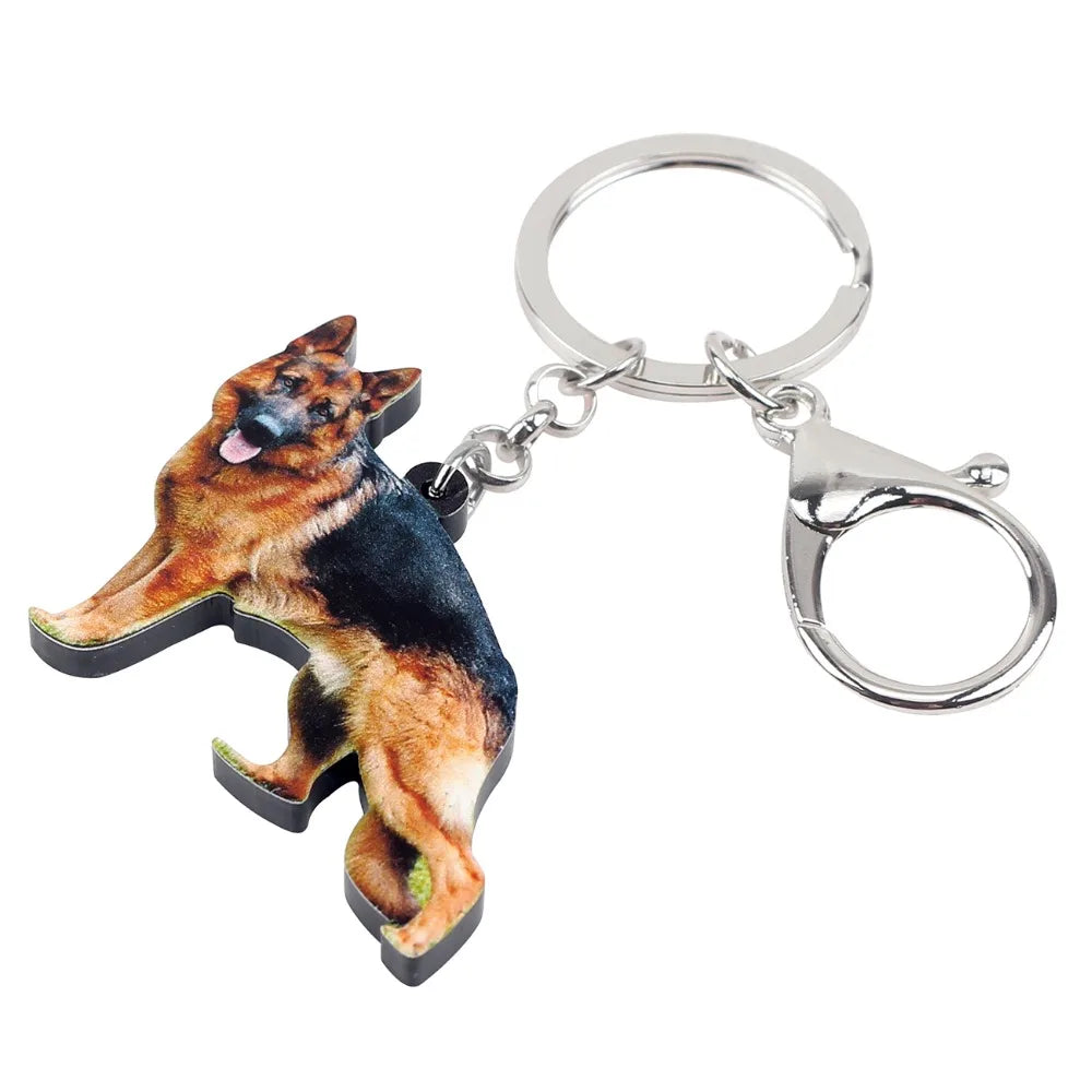 Bonsny Acrylic German Shepherd Dog Key Chain Keychain Ring Fashion Animal Jewelry For Women Girls Pet Lovers Car Bag Charms Gift