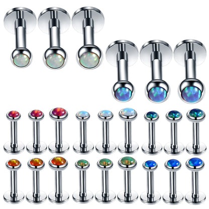 3pcs/lot Steel Internally Thread Opal Stone Ear Helix Tragus Barbell Piercing Opal Labret Stud Lip Rings Sexy Girls Jewelry 16g