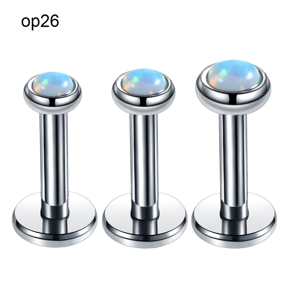 3pcs/lot Steel Internally Thread Opal Stone Ear Helix Tragus Barbell Piercing Opal Labret Stud Lip Rings Sexy Girls Jewelry 16g