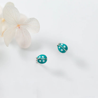 MloveAcc 925 Sterling Silver Cute Ladybug Stud Earrings Fashion Women Enamel Insect Earrings for Girls Kids