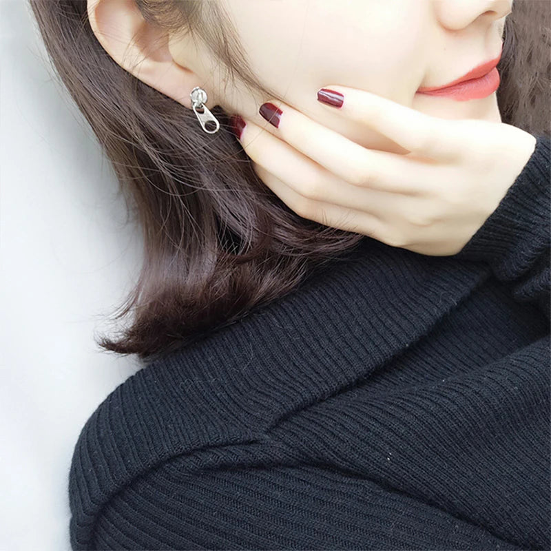 Fashion Jewelry Personality Vintage Punk Metal Alloy Zipper Shape Studs Earring For Girl Women