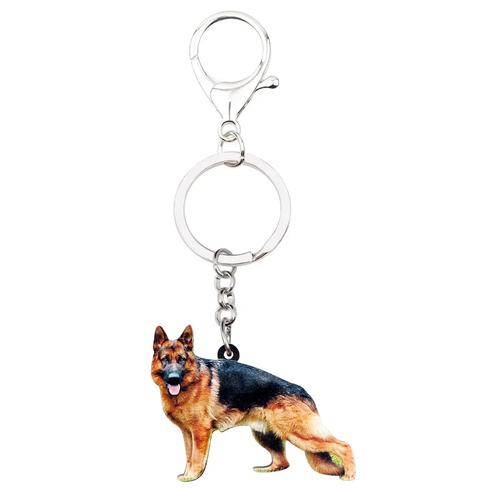 Bonsny Acrylic German Shepherd Dog Key Chain Keychain Ring Fashion Animal Jewelry For Women Girls Pet Lovers Car Bag Charms Gift