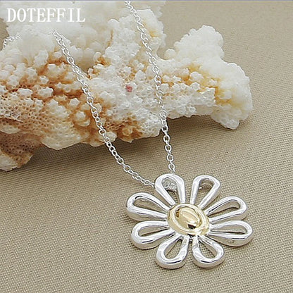 DOTEFFIL 925 Sterling Silver 18 Inch Chain Flower Pendant Necklace For Women Wedding Engagement Fashion Charm Jewelry