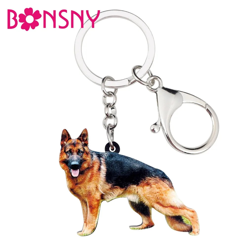 Bonsny Acrylic German Shepherd Dog Key Chain Keychain Ring Fashion Animal Jewelry For Women Girls Pet Lovers Car Bag Charms Gift