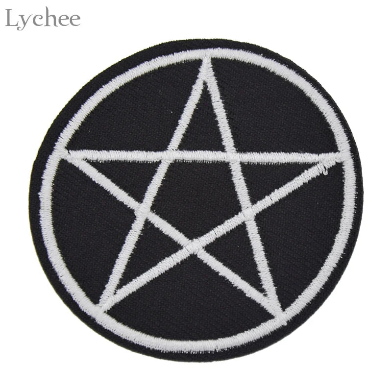 Lychee Life 5pcs Pentagram Gothic Patches DIY Handmade Garment Applique Sew On Clothes Embroidery Crafts For Bags Hats