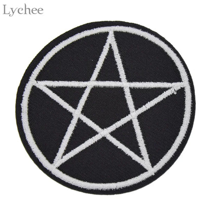 Lychee Life 5pcs Pentagram Gothic Patches DIY Handmade Garment Applique Sew On Clothes Embroidery Crafts For Bags Hats