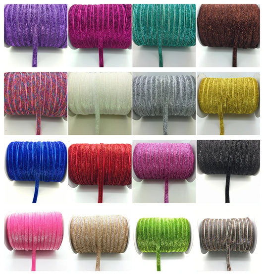 Free shipping 5 yards 3/8 "10mm Glitter Velvet Ribbon Headband Clips Bow Decoration Pick Colors