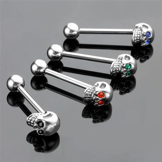 1pc CZ Gem Punk Skull Tongue Ring Barbell Piercing Body Jewelry 316L Stainless Steel Jewelries