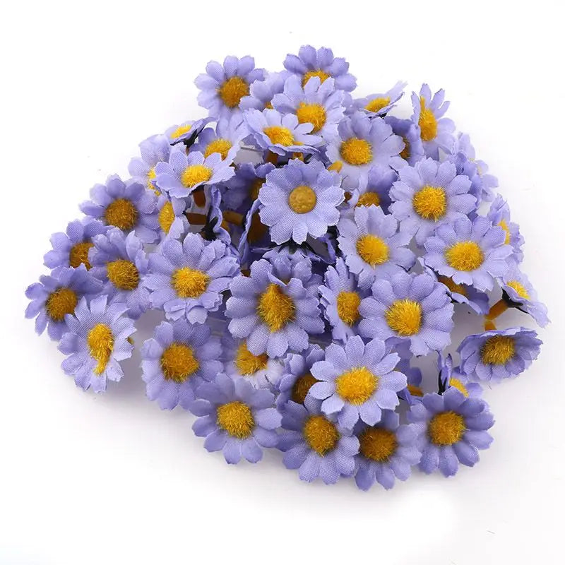 100PC/lot  2.5cm Mini Daisy Decorative Flower Artificial Silk Flowers Party Wedding Decoration Home Decor(without stem) Cheaper