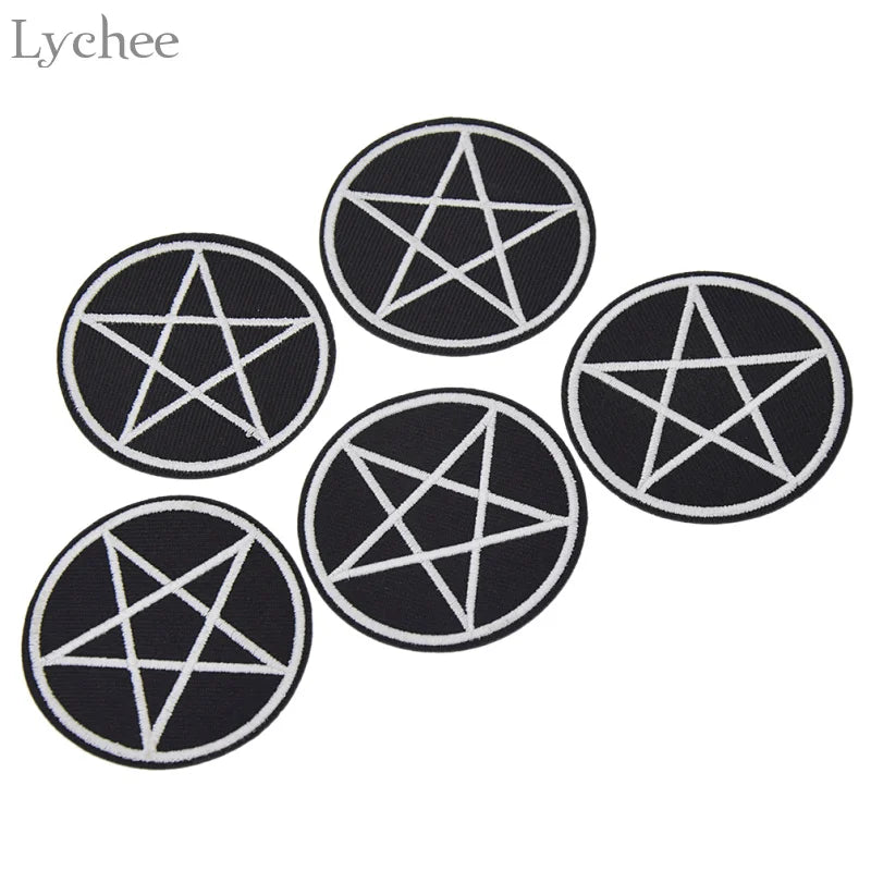 Lychee Life 5pcs Pentagram Gothic Patches DIY Handmade Garment Applique Sew On Clothes Embroidery Crafts For Bags Hats