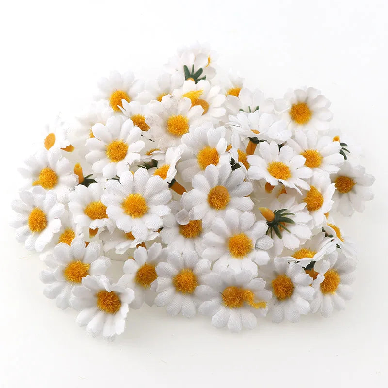 100PC/lot  2.5cm Mini Daisy Decorative Flower Artificial Silk Flowers Party Wedding Decoration Home Decor(without stem) Cheaper