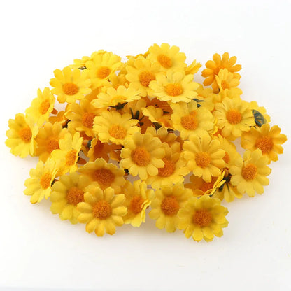 100PC/lot  2.5cm Mini Daisy Decorative Flower Artificial Silk Flowers Party Wedding Decoration Home Decor(without stem) Cheaper