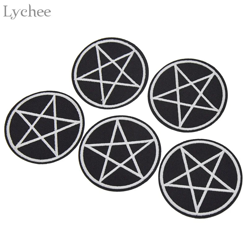 Lychee Life 5pcs Pentagram Gothic Patches DIY Handmade Garment Applique Sew On Clothes Embroidery Crafts For Bags Hats