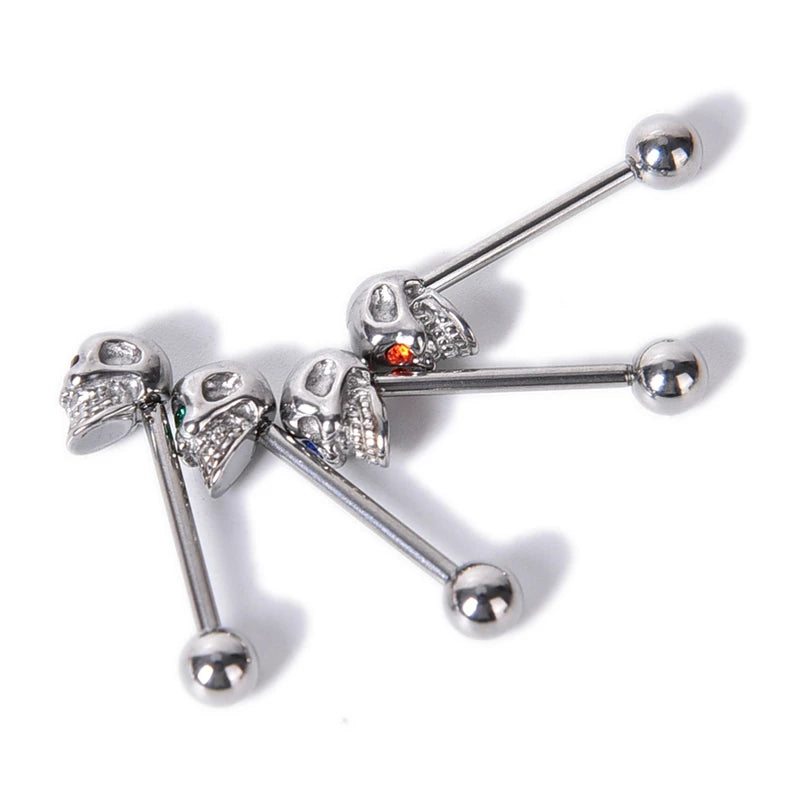 1pc CZ Gem Punk Skull Tongue Ring Barbell Piercing Body Jewelry 316L Stainless Steel Jewelries