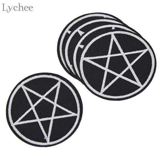 Lychee Life 5pcs Pentagram Gothic Patches DIY Handmade Garment Applique Sew On Clothes Embroidery Crafts For Bags Hats