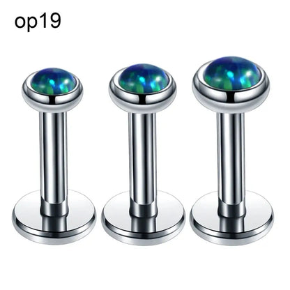 3pcs/lot Steel Internally Thread Opal Stone Ear Helix Tragus Barbell Piercing Opal Labret Stud Lip Rings Sexy Girls Jewelry 16g