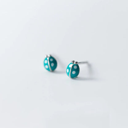 MloveAcc 925 Sterling Silver Cute Ladybug Stud Earrings Fashion Women Enamel Insect Earrings for Girls Kids